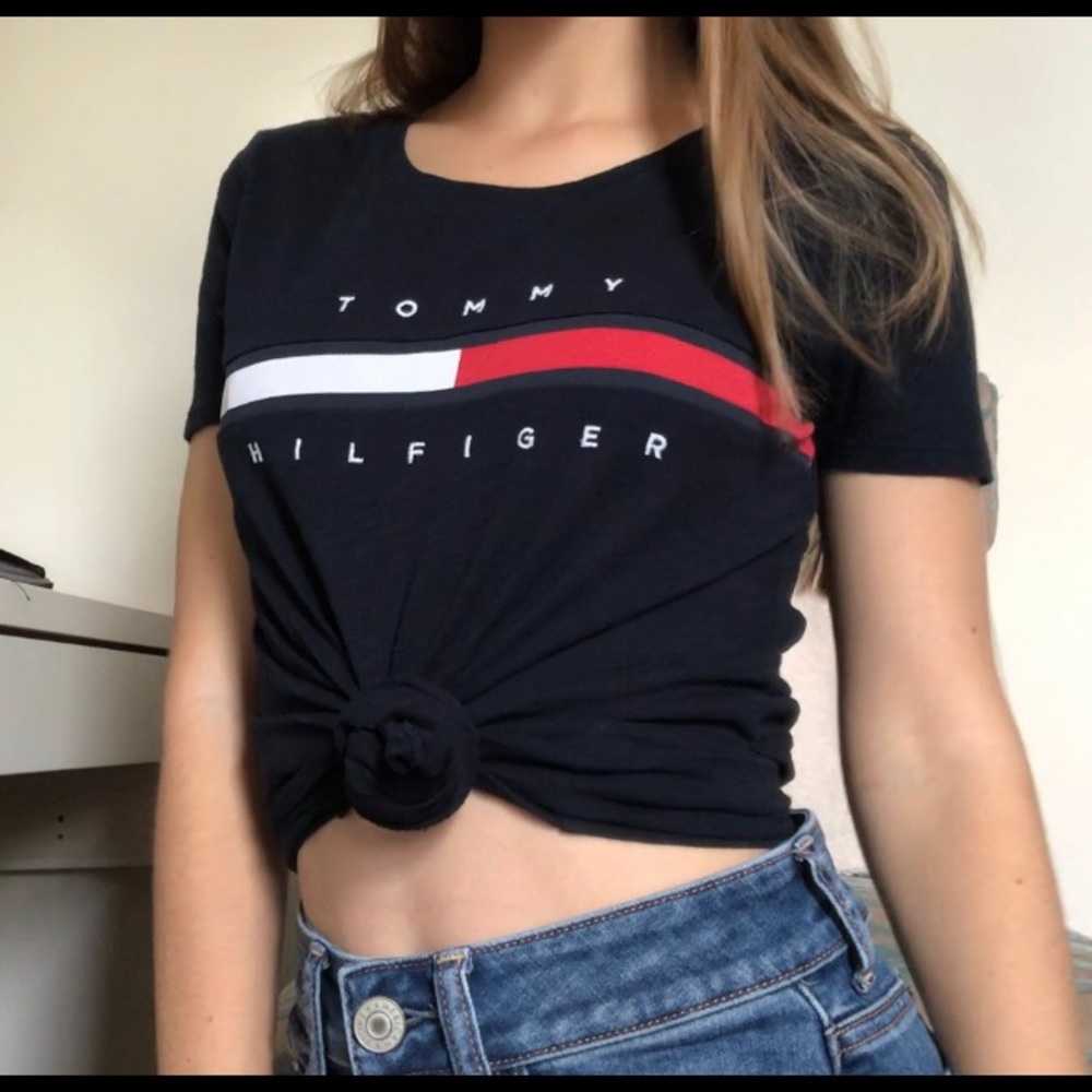 TOMMY HILIFIGER dark navy logo T-shirt, size: XXS